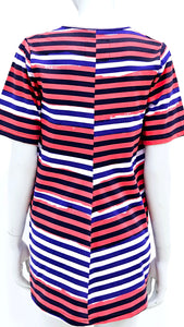 Red and purple stripe scoop hem cotton jersey short sleeve tee