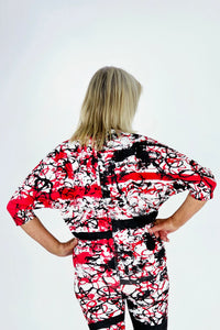 Red and black scribble magyar sleeve top