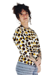 Brown polka dots magyar sleeve top