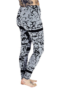 Black Scrible On Grey Cotton Lycra Leggings