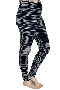 White Lines On Black Cotton Lycra Leggings