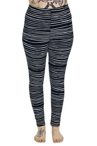 White Lines On Black Cotton Lycra Leggings