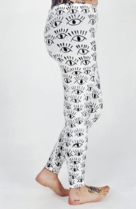 Eyes White On Black Cotton Lycra Leggings