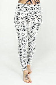Eyes White On Black Cotton Lycra Leggings