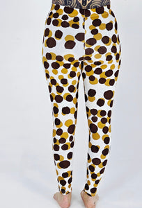 Brown & brown on white cotton lycra leggings