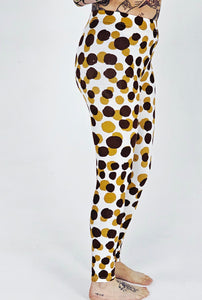 Brown & brown on white cotton lycra leggings
