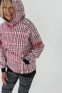 Red and black stripes on white poly fleece standard hoodie