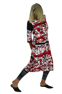 Black and red scribble on white cotton jersey dress with 3/4 sleeves NMBQ Black and red scribble on white cotton jersey dress with 3/4 sleeves NMBQ