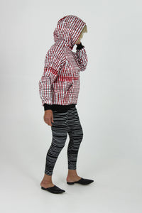 Red and black stripes on white poly fleece standard hoodie