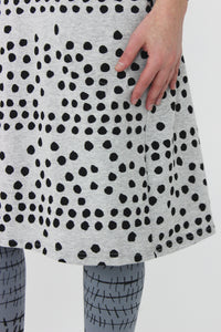 Black dots on grey cotton jersey dress with 3/4 sleeves