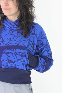 Blue scribble poly fleece cropped hoodie