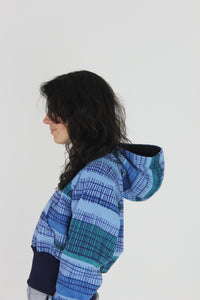 Blue stripe poly fleece cropped hoodie