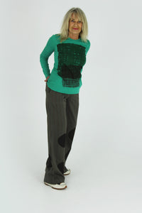 Green squares on cotton jersey long sleeve tee