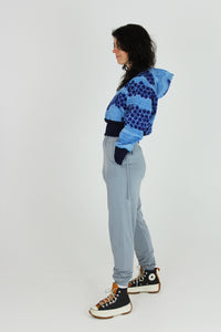 Blue dots poly fleece cropped hoodie