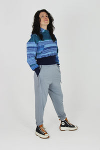 Blue stripe poly fleece cropped hoodie