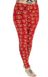 Eyes Yellow On Red Cotton Lycra Leggings