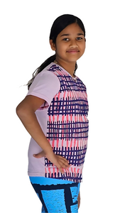 Round Neck Tee with Pink and Purple Fence Print