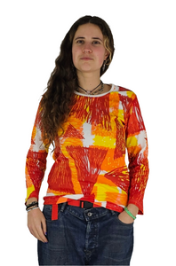 Red, Orange, and Yellow long-sleeved tee shirt