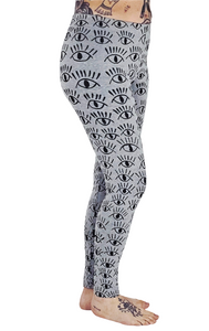Eyes Black On Grey Cotton Lycra Leggings