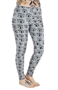 Eyes Black On Grey Cotton Lycra Leggings
