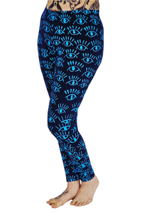 Eyes Blue On Blue Cotton Lycra Leggings