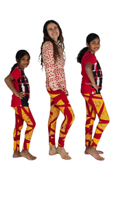 Yellow triangles on red cotton lycra leggings