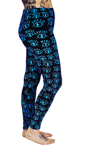 Eyes Blue On Blue Cotton Lycra Leggings