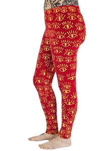 Eyes Yellow On Red Cotton Lycra Leggings