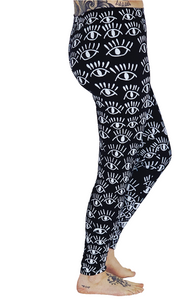 Eyes White On Black Cotton Lycra Leggings