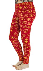 Eyes Yellow On Red Cotton Lycra Leggings
