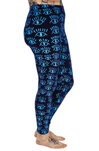 Eyes Blue On Blue Cotton Lycra Leggings