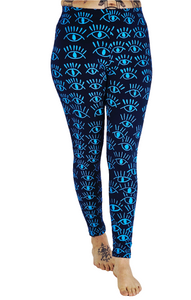 Eyes Blue On Blue Cotton Lycra Leggings