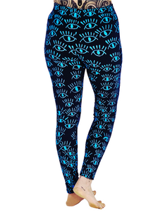 Eyes Blue On Blue Cotton Lycra Leggings