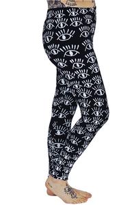 Eyes White On Black Cotton Lycra Leggings
