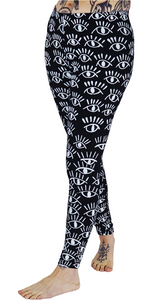 Eyes White On Black Cotton Lycra Leggings