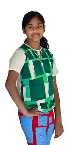Round Neck Tee with Green Rectangles Print