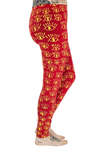 Eyes Yellow On Red Cotton Lycra Leggings