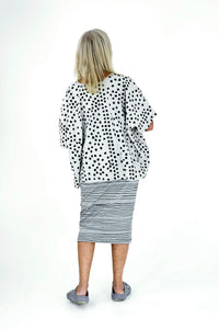 Black horizontal thin stripe on grey cotton rib pencil skirt