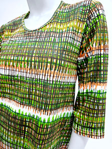Green and brown fence cotton jersey dress with 3/4 sleeves