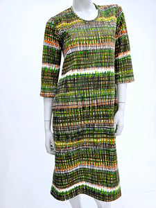 Green and brown fence cotton jersey dress with 3/4 sleeves