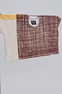 Brown and yellow on cream one size top