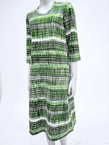Green fence cotton jersey dress with 3/4 sleeves