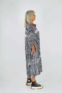 Black and white stripe polo pocket dress