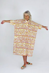 Red and yellow spots polo pocket dress