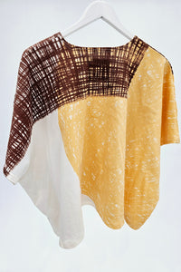 Brown and yellow on cream one size top