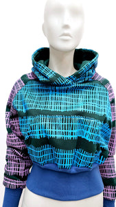 Blue and pink fence fleece cropped hoodie