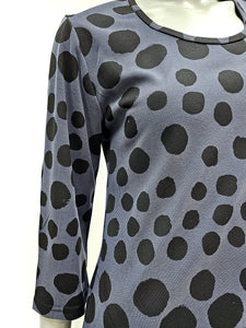 Black spot on grey jersey dress with 3/4 sleeves