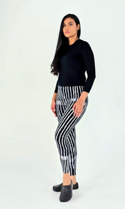 White vertical stripes on black cotton lycra leggings
