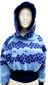 Blue dots & fence fleece cropped hoodie