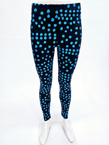 Electric blue spots on navy cotton lycra leggings